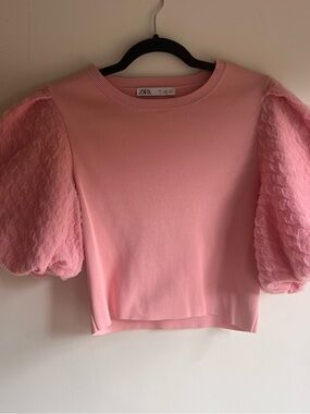 Zara Pink Puff Sleeve Knit Top